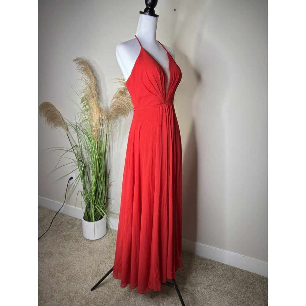 FAVIANA Women's Illusion Plunge Chiffon Gown Red Prom Maxi Dress V Neck Formal 0 - Picture 4 of 8